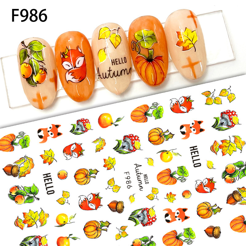 New Autumn Maple Leaf Nail Art Stickers Autumn Elk Fox Christmas Autumn Nail Art Stickers F986-995