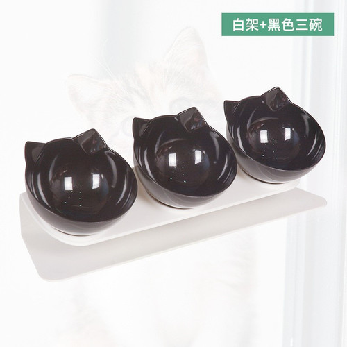 Cross-border cat bowl multi-cat home feeding device neck guard inclined anti-tipping drinking black bowl large mouth three bowls cat bowl 