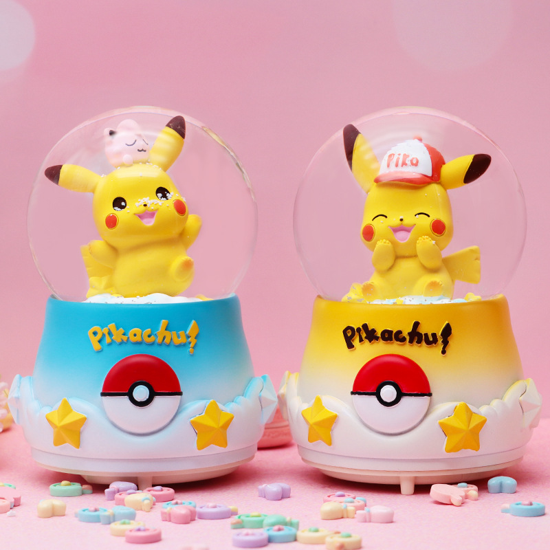 Pequeño libro rojo venta caliente dibujos animados lindo Pikachu bola de cristal caja de música caja de música luminosa para estudiantes y niños regalos