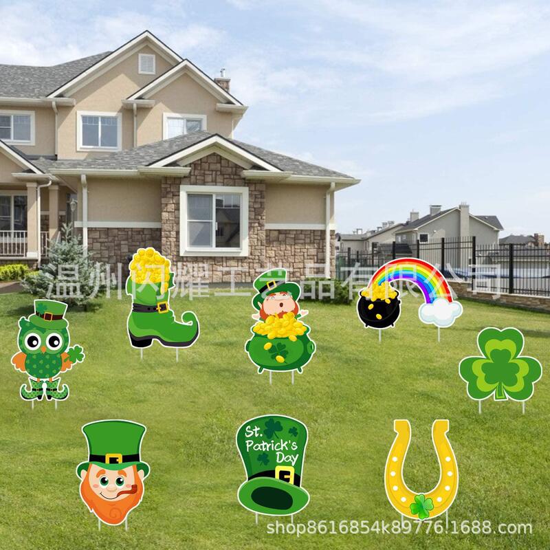 Cross-border Hot Selling PP Plastic Hollow Board Billboard Hollow Board Saint Patrick's Day Lawn Courtyard Plug-in Card Customization