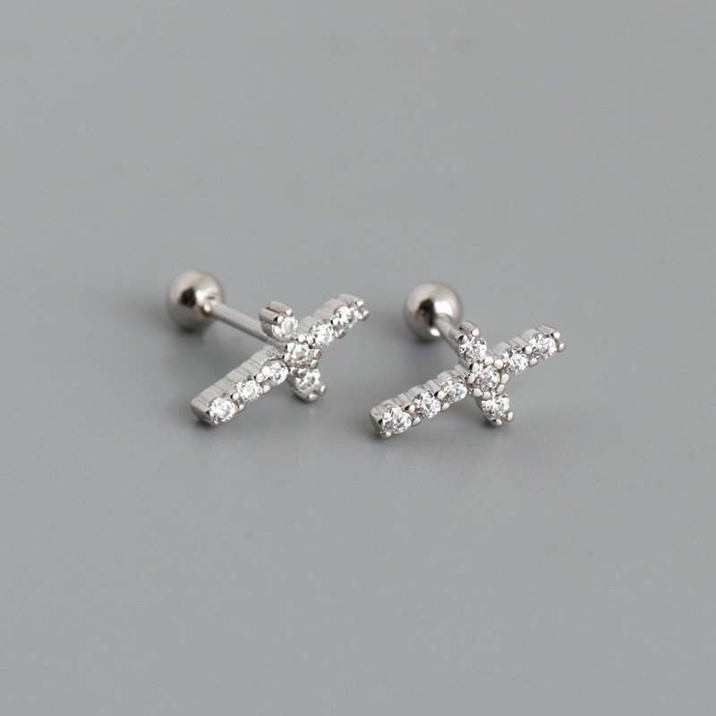 Style Simple Traverser Argent Sterling Incruster Zircon Boucles D'oreilles 1 Paire display picture 5