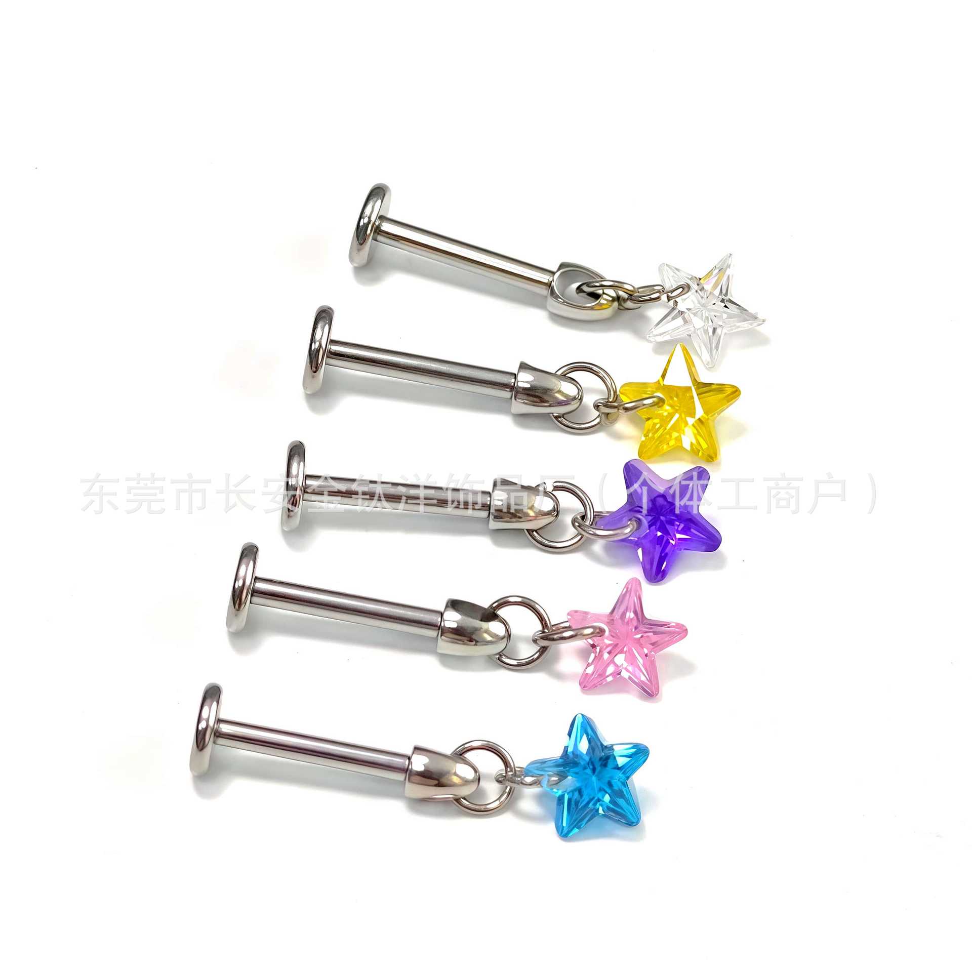 F136 Titanium Five-Pointed Star Pendant Ear Stud Zircon Ear Bone Stud Piercing Jewelry detail image 8