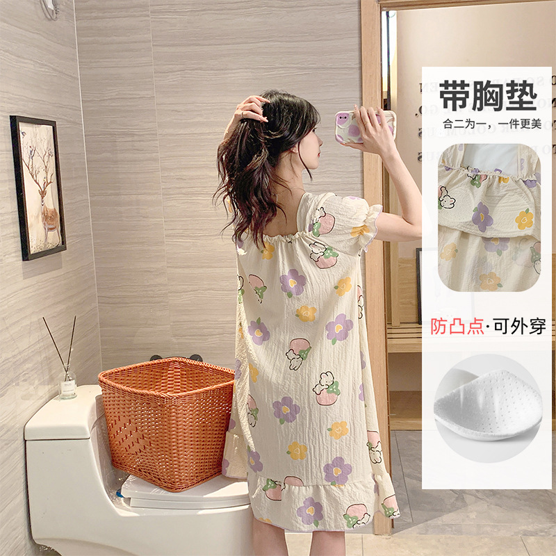 Verano con cojín de pecho pijama espuma de mujer manga corta pijama largo dulce estudiante princesa ropa de casa mayorista