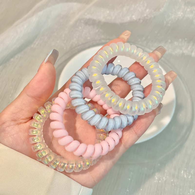 Moda de color gelatina esmerilado cabello telefónico bucle de cabello de alta elasticidad duradera correa de goma simple mujer cabeza de cabello de cola de caballo toque de cabello