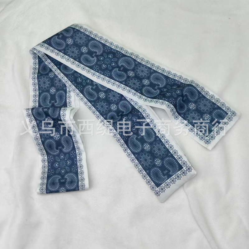 长条法式双面腰果花印花丝巾系脖围巾百搭气质多功能飘带衬衫领巾|undefined
