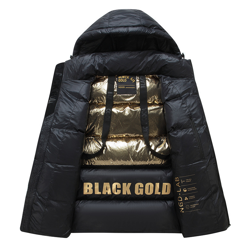 Black Gold Goose Down Jacket Thickened Men's Winter Cold-resistant Warm White Duck Down Jacket Hooded Short Jacket Men's New