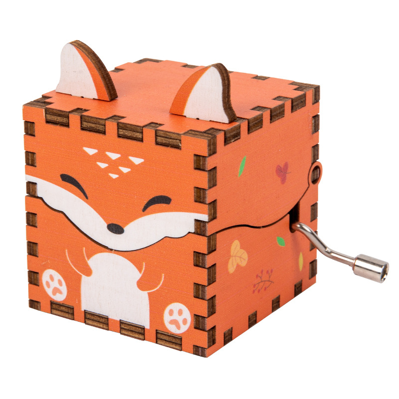 Caja de música de madera para niños DIY hecho a mano animales de dibujos animados regalos para niños pequeños puestos decorados con cajas de música de manivela juguetes