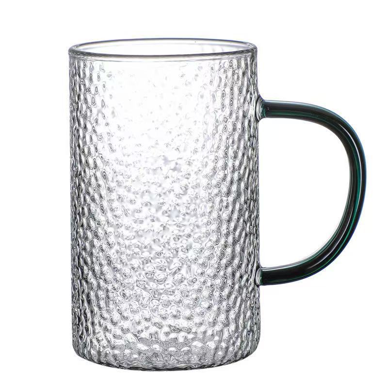 Taza de vidrio resistente al calor de alto silicio, mango de color, taza de desayuno, taza de café, taza de jugo, taza recta simple