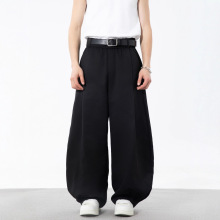 宽松微收脚阔腿休闲裤男春夏新款打褶设计弯刀裤质感潮牌运动长裤