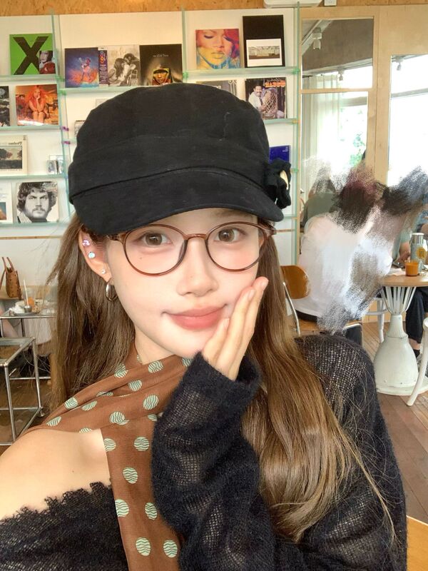 韩系复古纽扣平顶帽子女2025新款休闲百搭显脸小贝雷帽遮阳马术帽|undefined