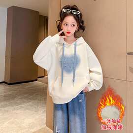 女童卫衣秋冬2024加绒女大童洋气卡通连帽上衣儿童装秋冬网红外穿