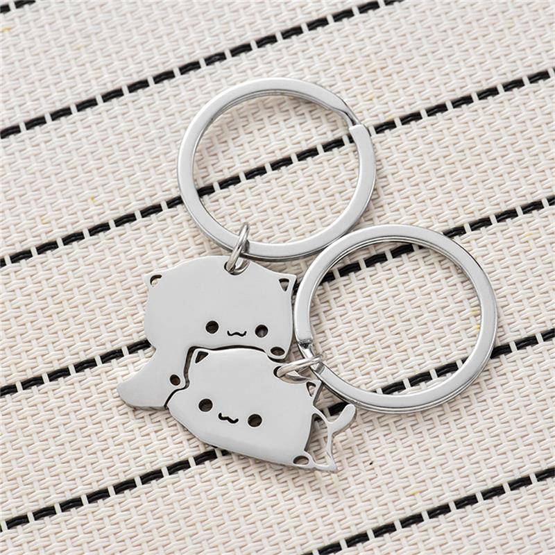 Stainless Steel Cute Cat Keychain Creative Girlfriend Couple Cartoon Cat Mix Bag Hanging Gifts