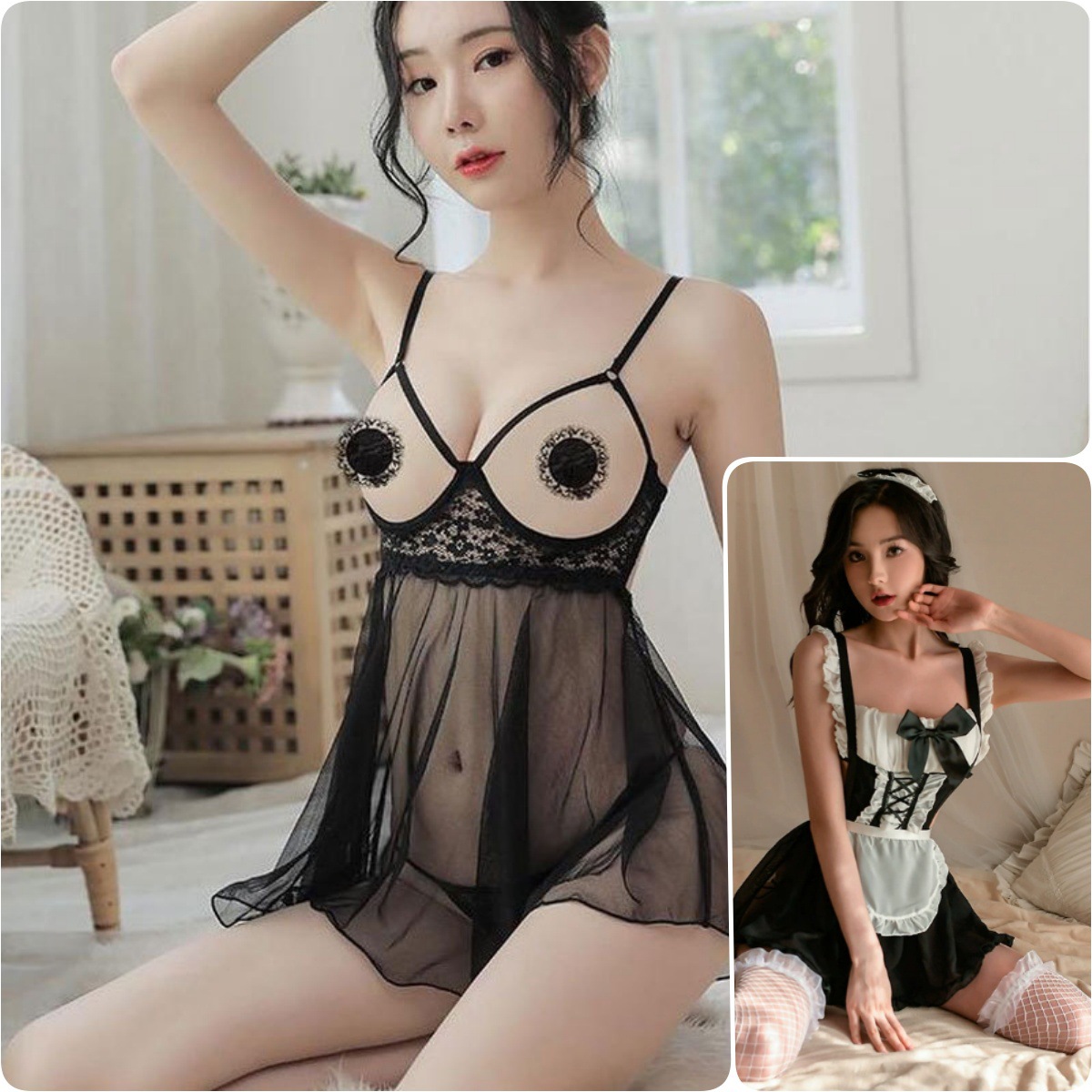 언더와이어 블랙 나이트가운 + 프리팬티 포함 162메이드
