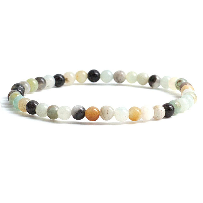 Cross-border Men's and Women's 4mm Natural Stone Round Bead Elastic Bracelet Natural Crystal Opal Transfer Bead Bracelet