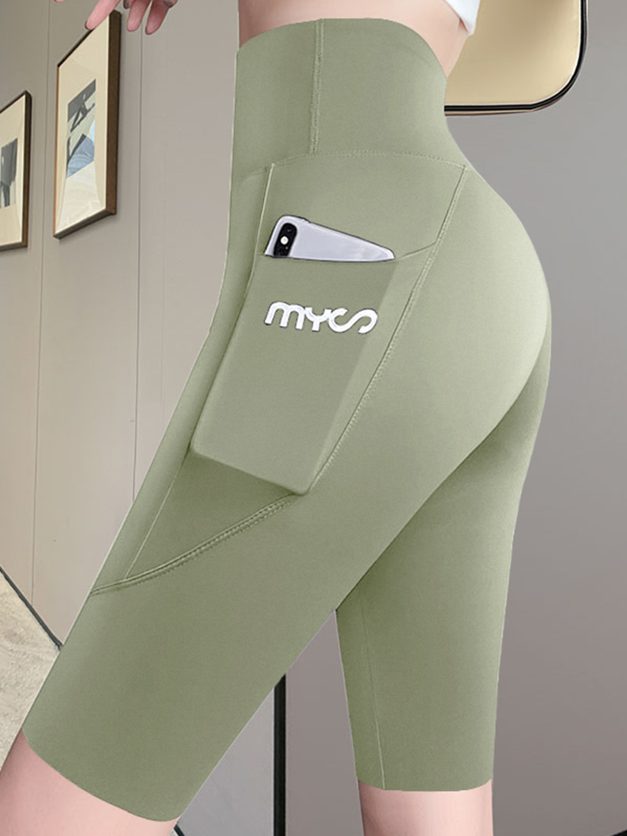Pantalones de tiburón de bolsillo lateral de cinco puntos de verano de las mujeres delgadas Transpirable Deportes de cintura alta sin vergüenza línea de fondo Barbie Pantalones