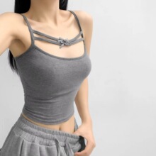 辣妹可拆卸胸垫蝴蝶结吊带背心女夏外穿弹力紧身短款无袖吊带上衣