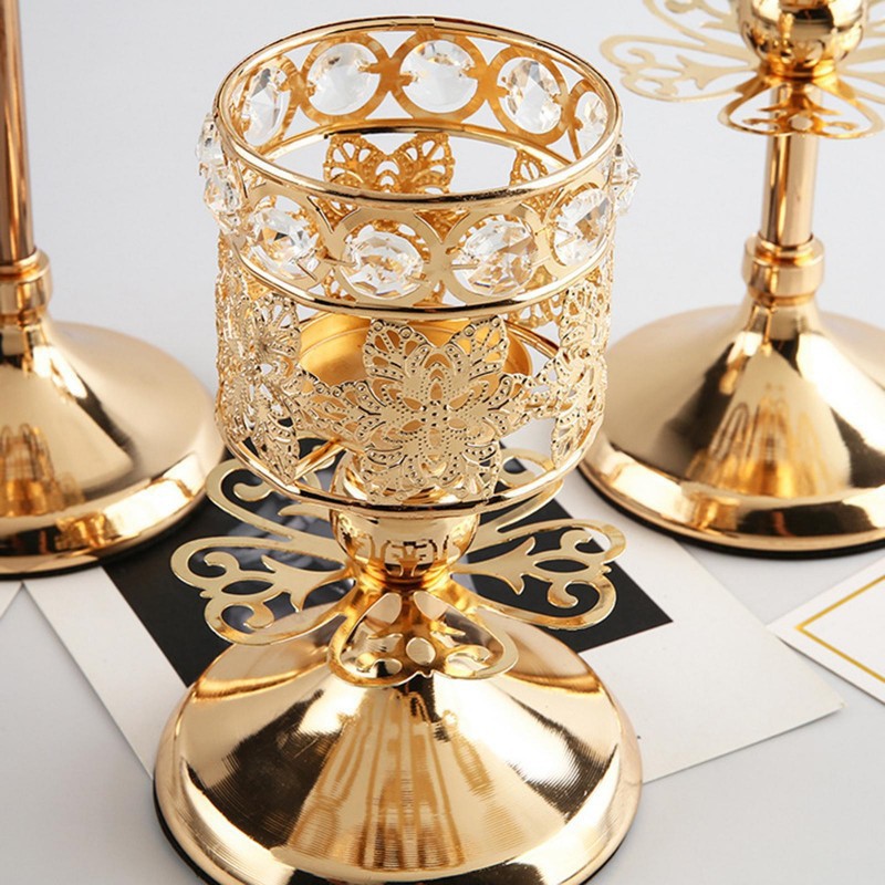 Candelaria europea transfronteriza cristal metal candelabrera decoración ligera de lujo mesa de comedor americana a la luz de las velas accesorios de comida romántica