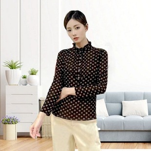 Jinyiluo Taiwan Mesh Middle-Aged and Elderly Women's Tops Spring and Autum Slim Stretch Tops T-Shirts