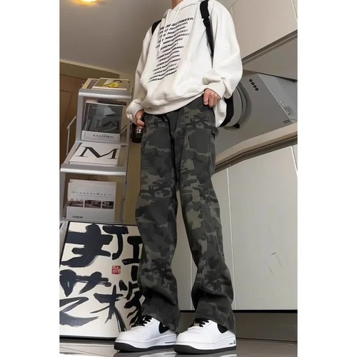High Street Camouflage Men's Spring and Autumn Vintage Retro American Logging Worker Pants Trend Brand Straight Leg Jeans