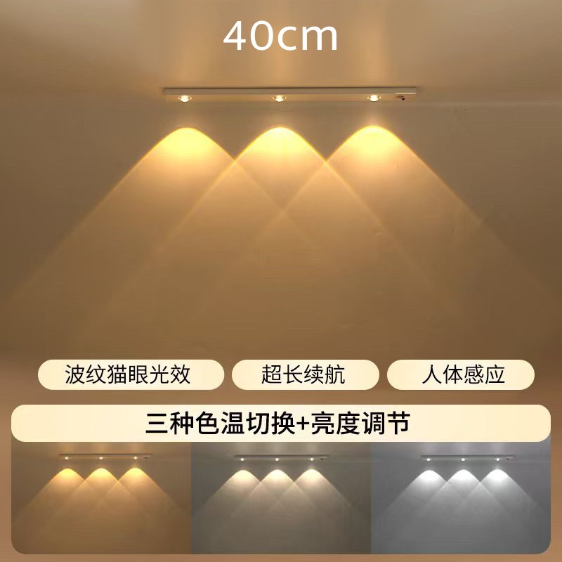 Lámpara de sensor de cuerpo humano LED inteligente transfronteriza tira de luz de colina de ojo de gato ultrafina tira de luz de gabinete de vino autoadhesivo recargable