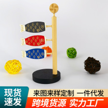木质日式小摆件迷你鲤鱼旗桌面小摆件微缩三色鲤鱼旗摆件桌面装饰