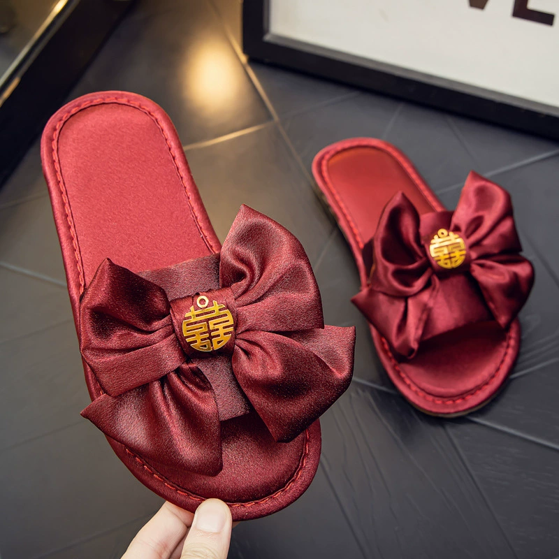 Летние свадебные тапочки красная пара легких роскошных свадебных праздничных свадебных бантов, сопровождающих невесту поколение волос