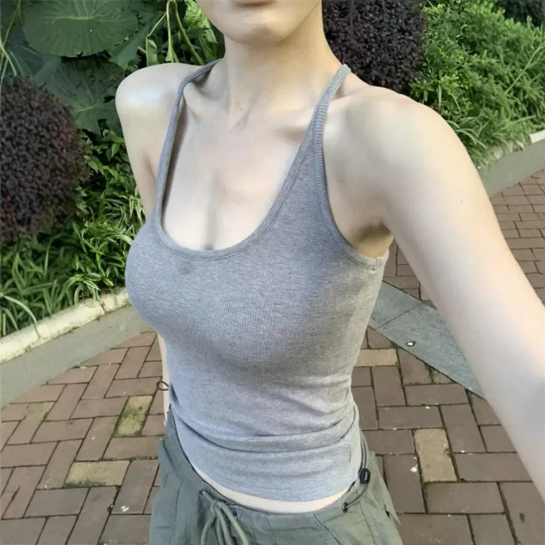 背心女夏季美背辣妹纯欲风吊带背心带胸垫工字背纯色背心运动百搭