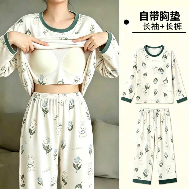 New sweet style with chest pads, elegant and attractive, slimming, soft, luxurious design, comfortable home wear