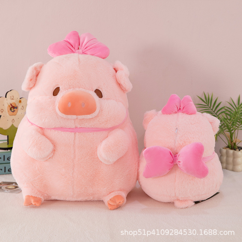 跨境可爱噜噜猪粉嫩少女心毛绒玩具抱爱心蝴蝶结猪公仔软乎乎娃娃