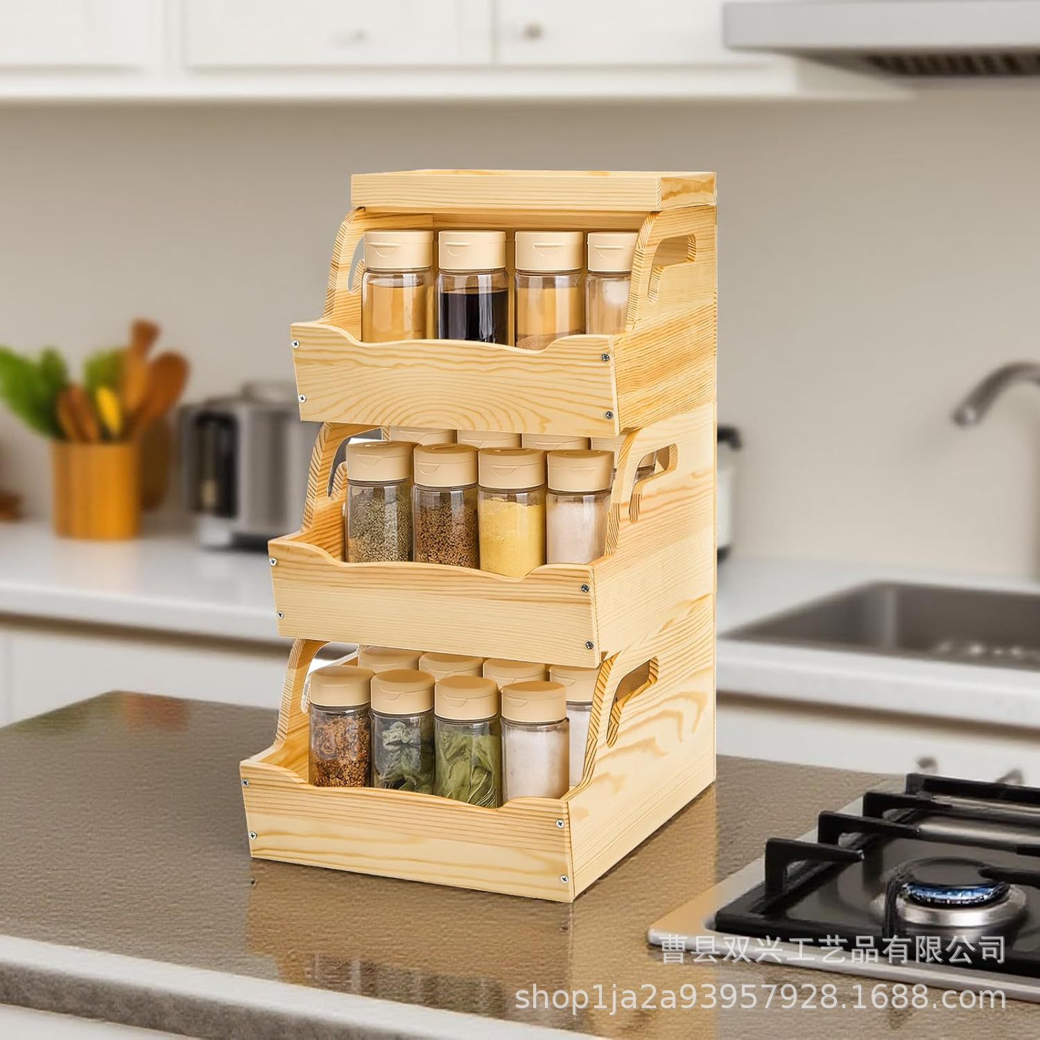 跨境木质土豆洋葱储存箱可堆叠厨房收纳架开放式厨房农产品储存箱