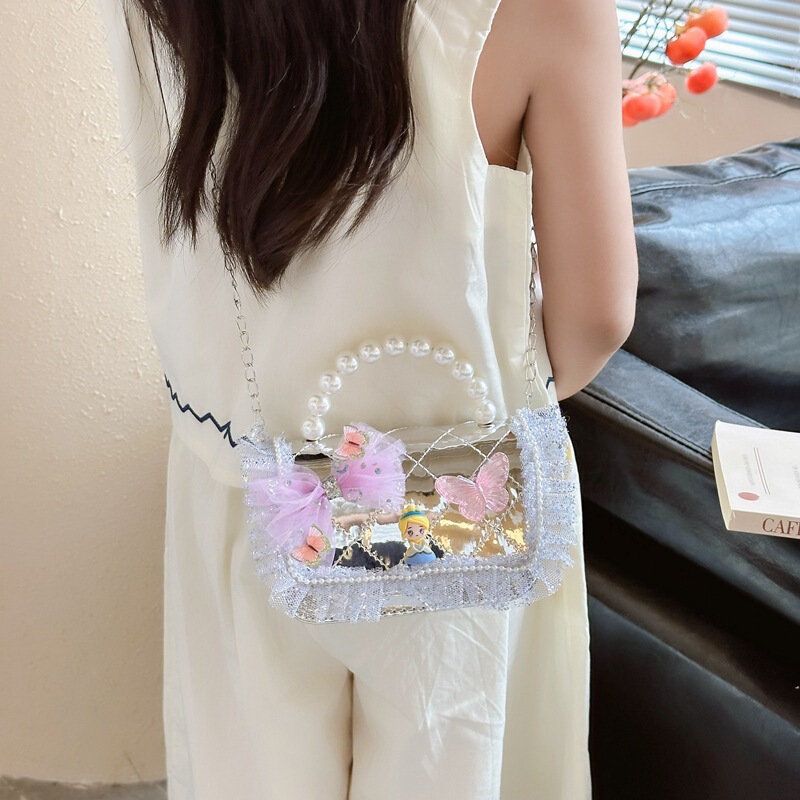 子供用の新しい女の子の真珠のハンドバッグ菱格レースの蝶結びの女の子のショルダーバッグの小銭のショルダーバッグのファッション|undefined