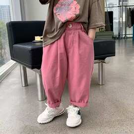 儿童春秋款棉水洗直筒裤休闲裤春秋款新款裤春秋款帅气炸街无骨