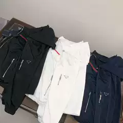New Spring/Fall Fashion Hooded Jacket with Red Tape and Triangle Logo - Casual Unisex Zip-Up Overshirt for Men
