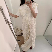 新品现货 2024夏装女蕾丝勾花镂空长款马甲背心连衣裙罩衫裙 1K