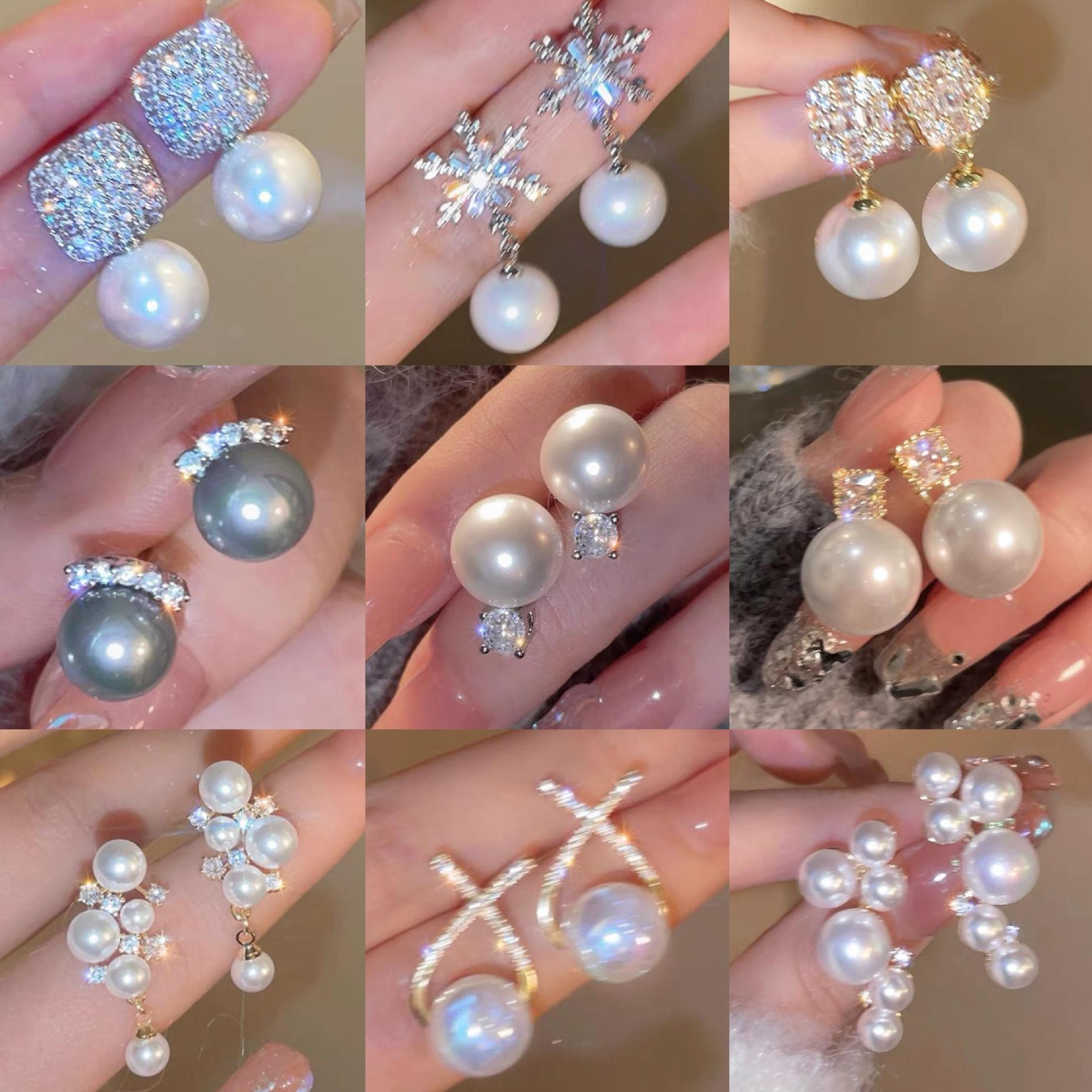 35g Weight 1 Pair Sweet Flower Plating Imitation Pearl Drop Earrings