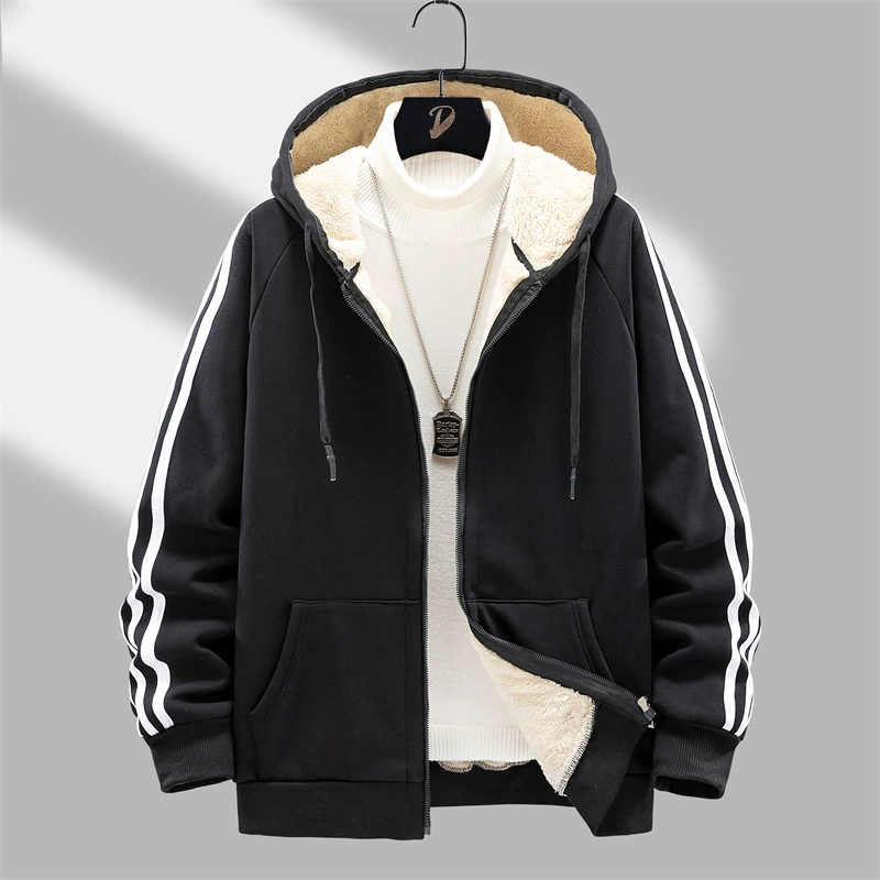 Кардиган из овечьей шерсти, толстовка большого размера, мужской спортивный топ, худи на флисовой подкладке, осенне-зимнее пальто, утолщенное и теплое.