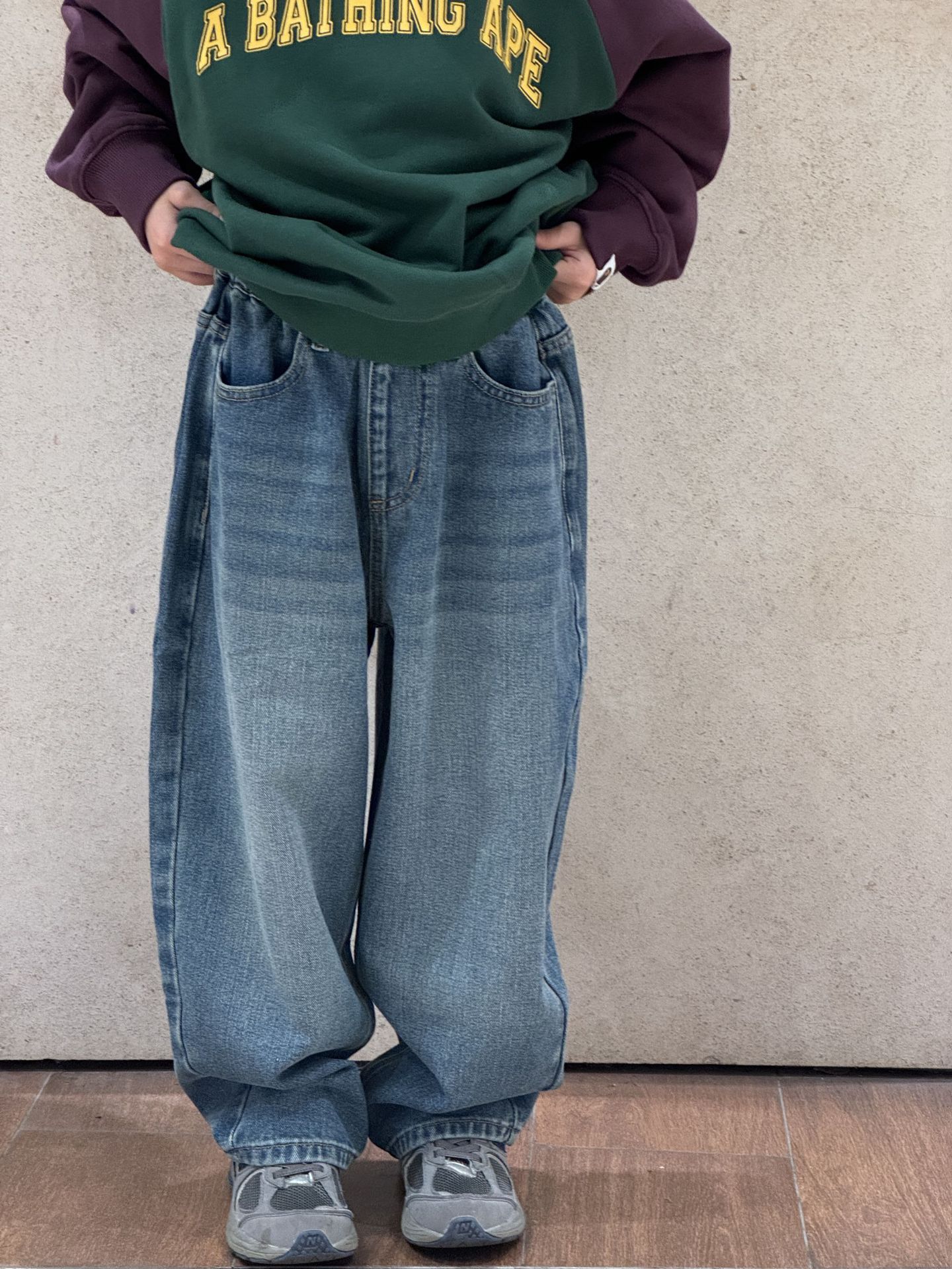 (2개) HS 2024 가을 워시 청바지 빅 키즈 레트로 느슨한 스트레이트 올 매치 청바지