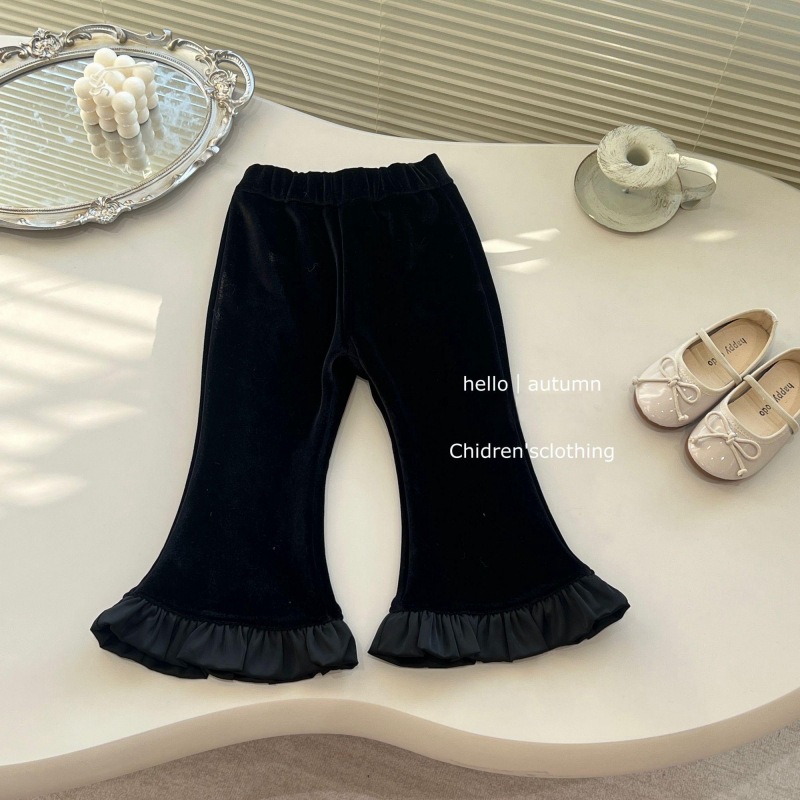 Black bell-bottom pants-7087