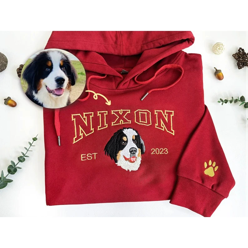 Вышитый питомец портрет имя с капюшоном свитер щенок котенок толстовка с капюшоном