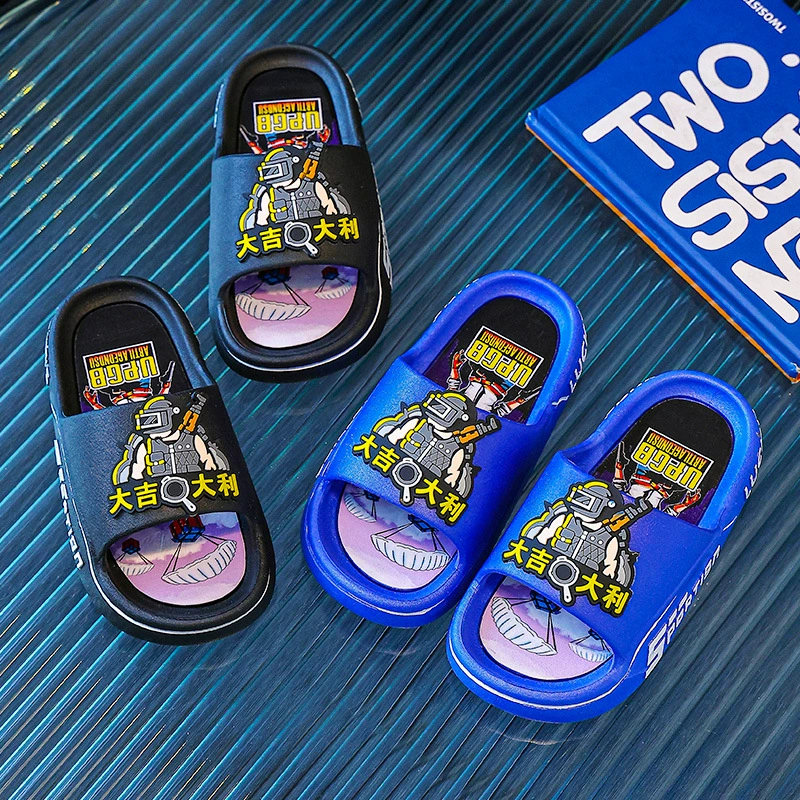 Детские тапочки для мальчиков, летние тапочки с героями мультфильмов, Нескользящие банные, домашние тапочки для средних и больших детей, едят куриные Тапочки