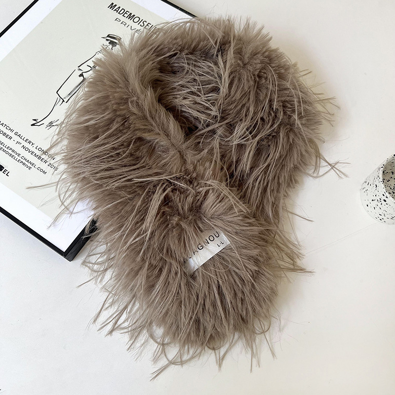 Bufandas de mujeres coreanas de invierno y otoño de peluche largo delgado cuello de visón grueso chale cálido de moda pareja buñuelo