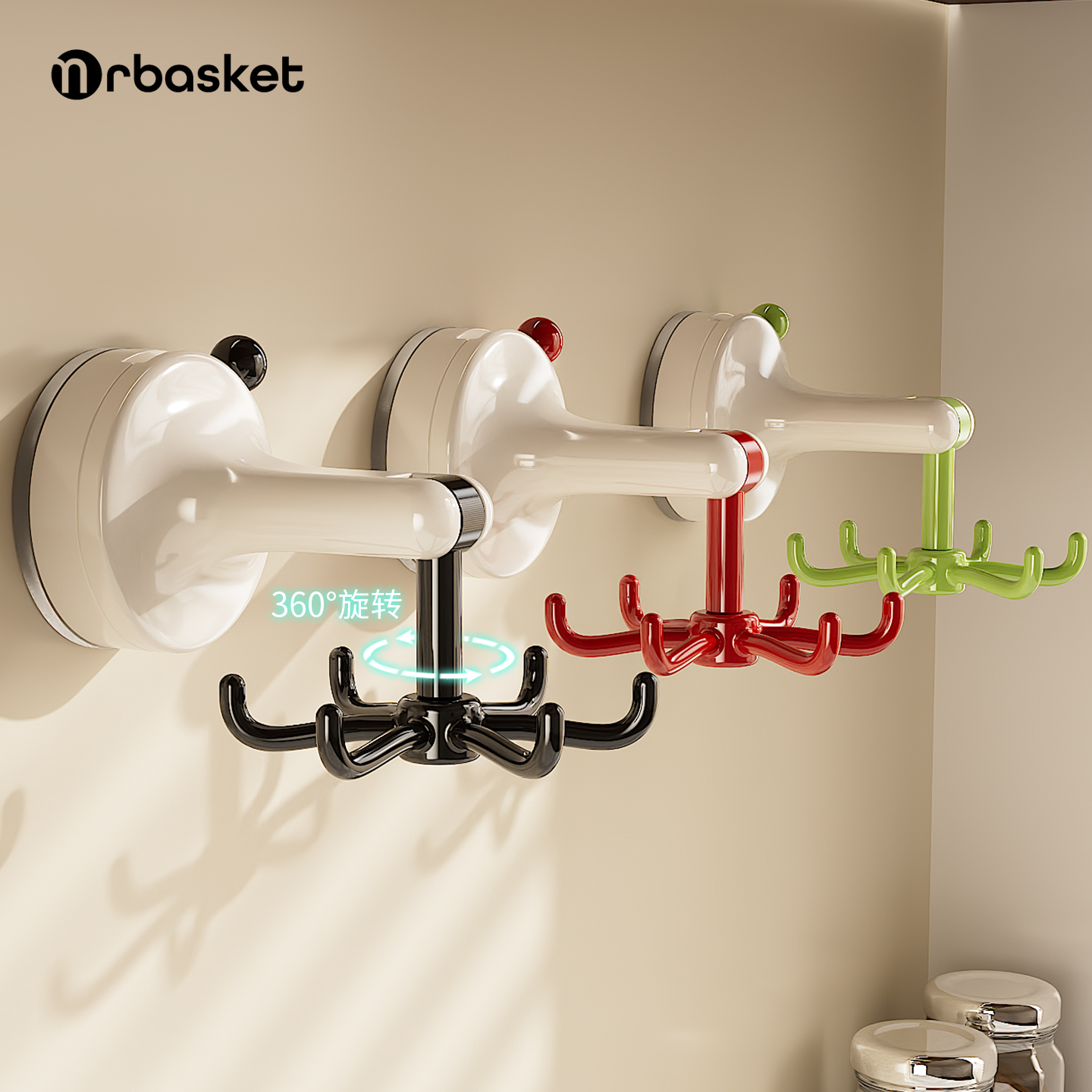 Suction Cup Hook Kitchen Rotating Hook Punch-Free Spatula Six-Claw Storage Wall-Mounted Shovel Spoon Storage Rack