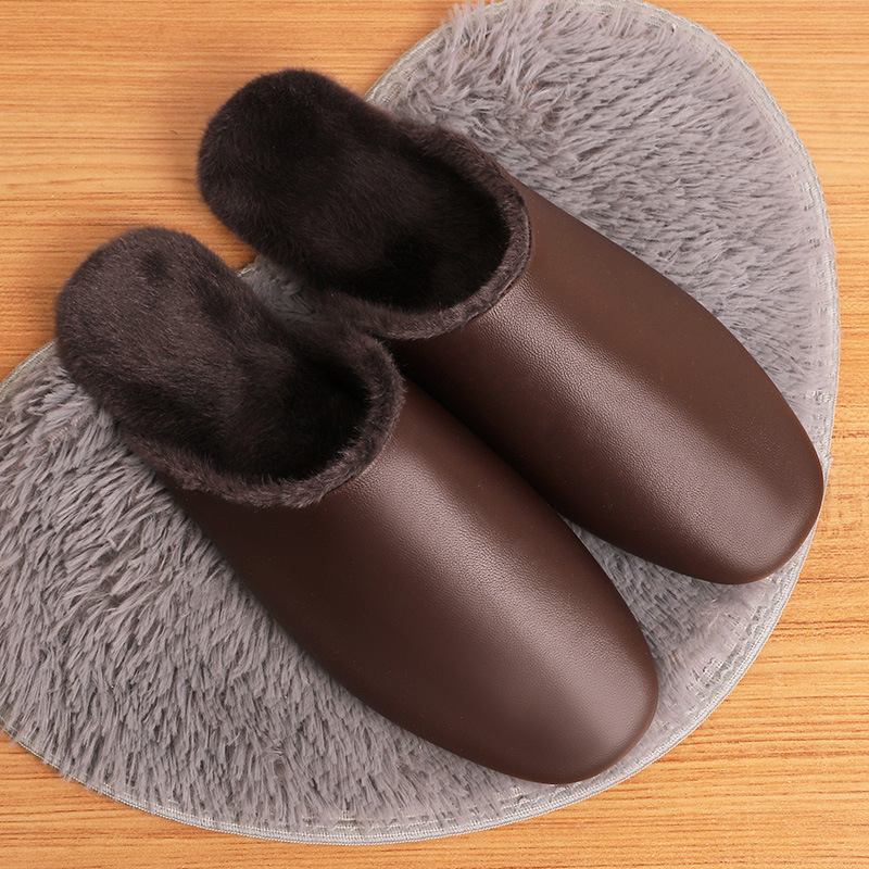 High-grade sheepskin cotton slippers autumn and winter men's floor mute home imitation mink wool non-slip deodorant light luxury genuine leather women
