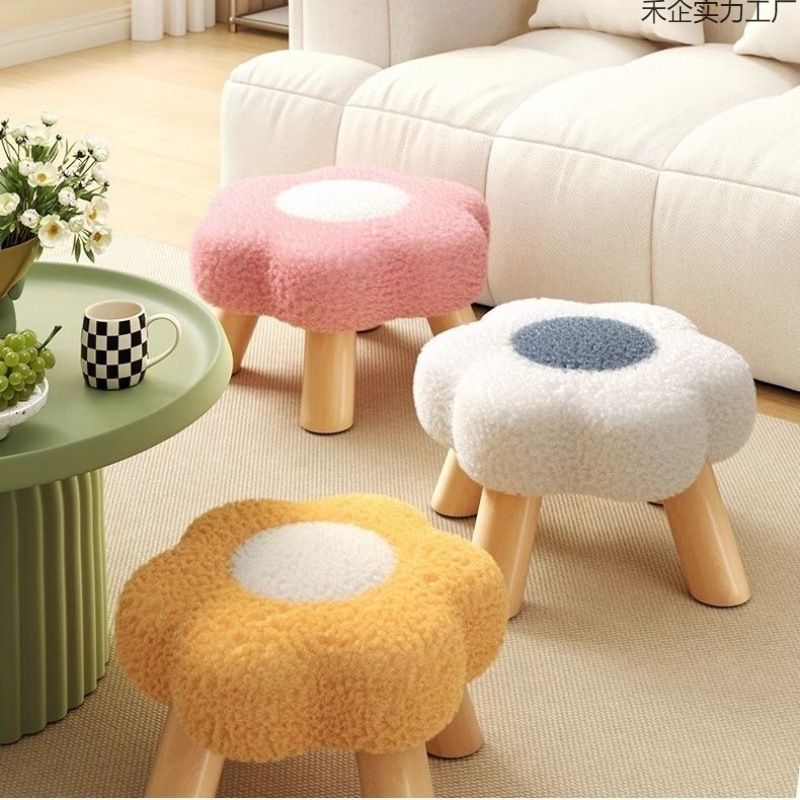 Small Stool for Home Use, Low Stool, Sofa Stool, Soft Cushion Bench, Living Room Trendy Coffee Table Stool, Solid Wood Children's Sitting Stool, Footstool