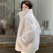 短款獭兔毛皮加厚年轻一体新款胖妹仿毛绒绒冬季外套女草貂绒