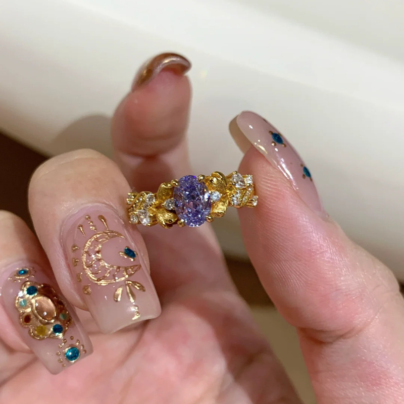 赤い本の爆発の紫石の指輪の女性の復古の高級感の九紫は火の紫荊花の手を離れて糸のカラードリルの指輪を引きます。|undefined