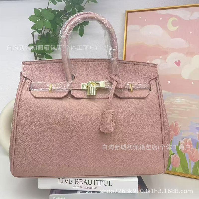 跨境百搭铂金包时尚简约轻奢荔枝纹手提包质感通勤女士bags单肩包|undefined