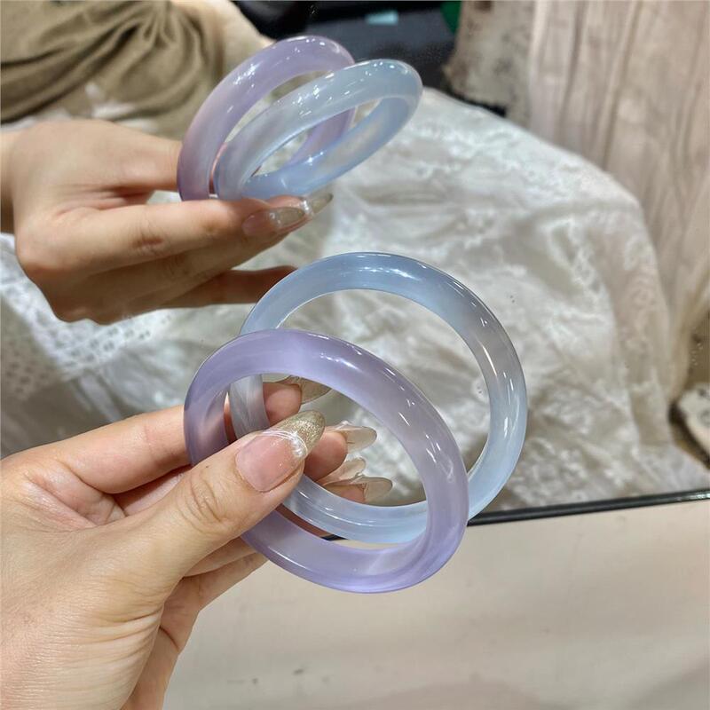 天然猫眼石手镯水晶高冰白月光荔枝冻手镯女冰冰蓝新中式玉髓镯子|undefined