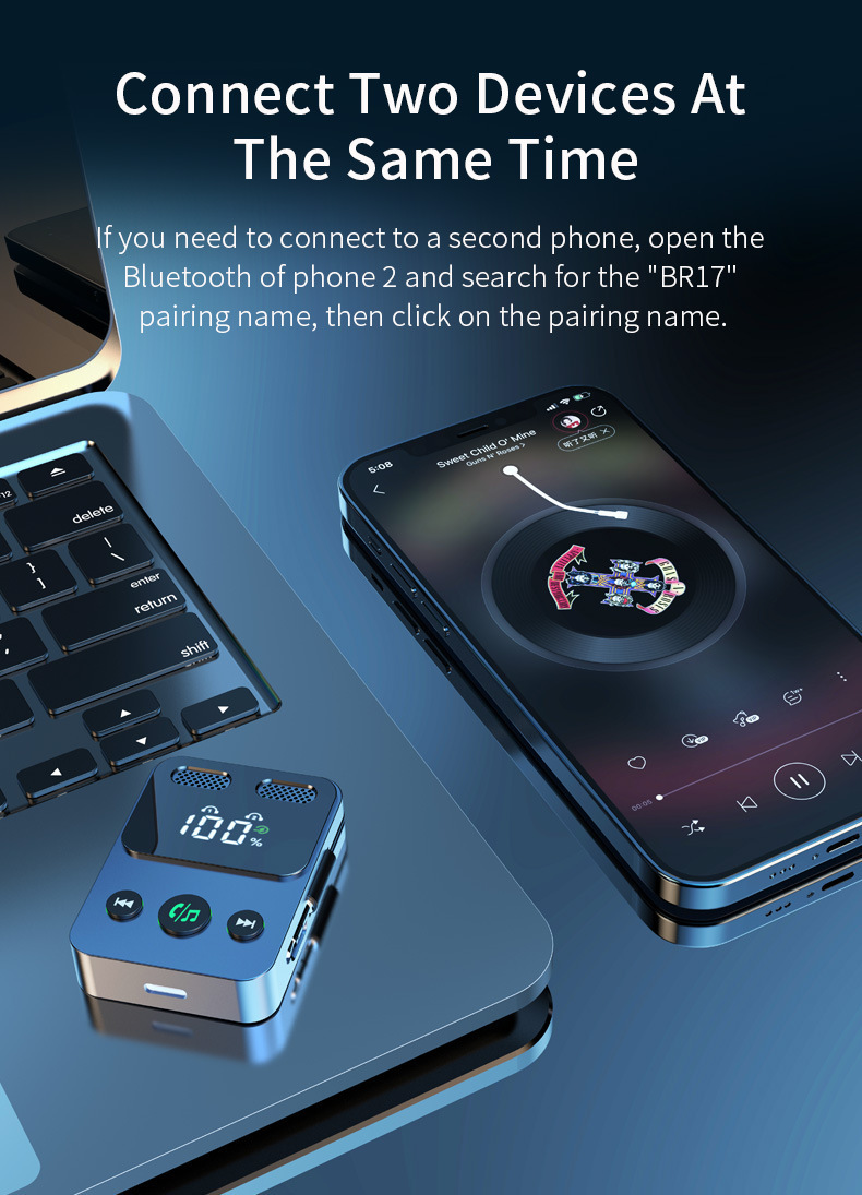 BR17 Bluetooth receiver transmitter with subwoofer one-to-two integrated storage cable audio two-in-one adapter
