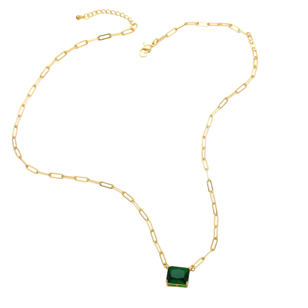 Fashion Elegant Emerald Square Zircon-Inlaid Pendant Short Necklace Wholesale
